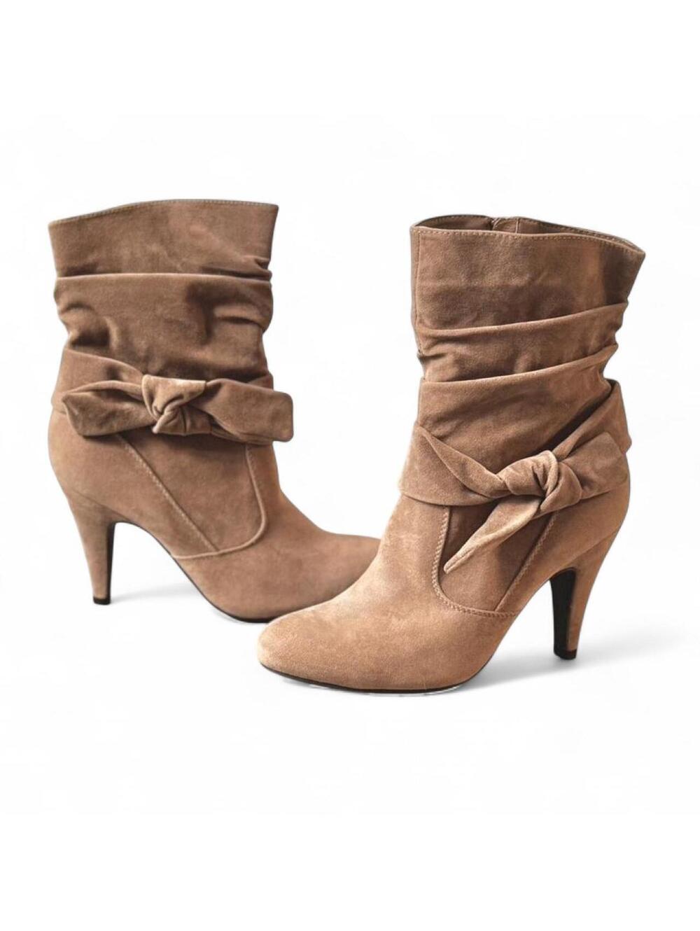 Tan faux suede ankle boots with bow detail #boho #ankleboots